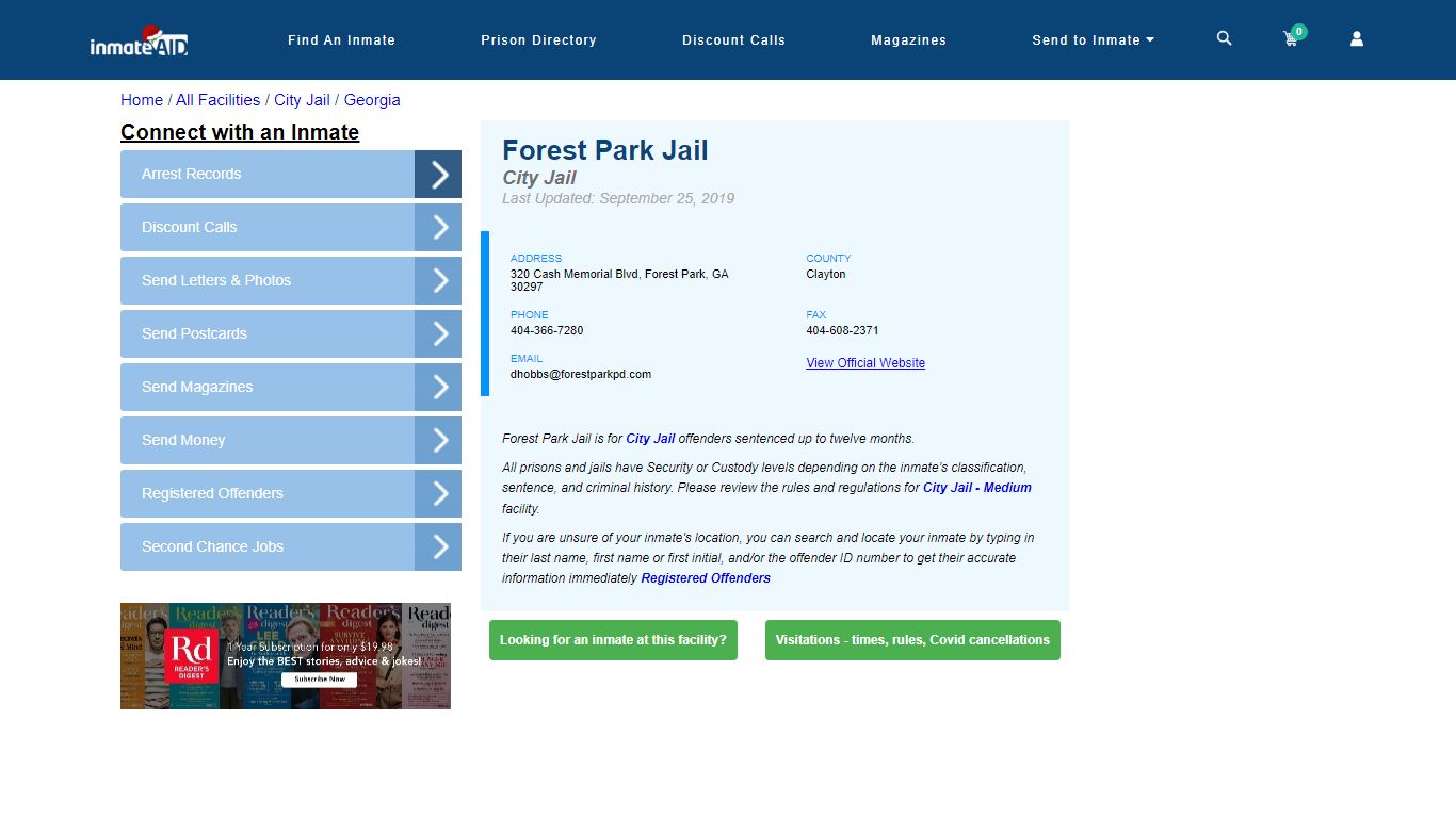 Forest Park Jail | Inmate Locator