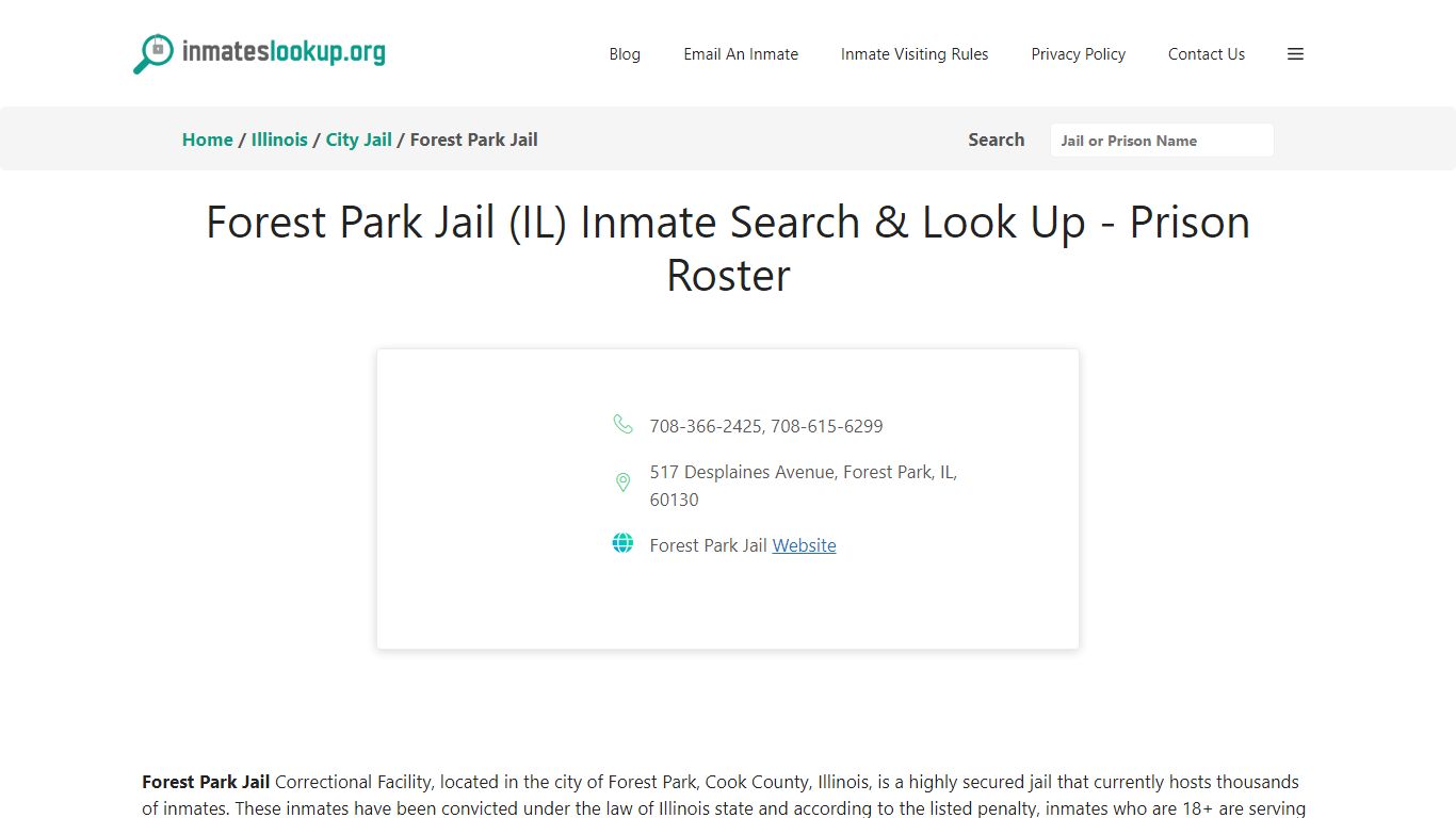 Forest Park Jail (IL) Inmate Search & Look Up - Prison Roster